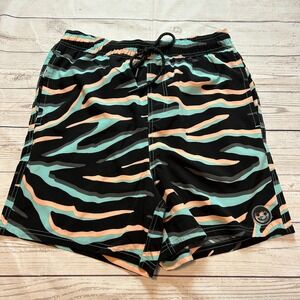 Neff Multi Colored Zebra Stripes Swim Trunks Board Shorts Youth Boys Size Large